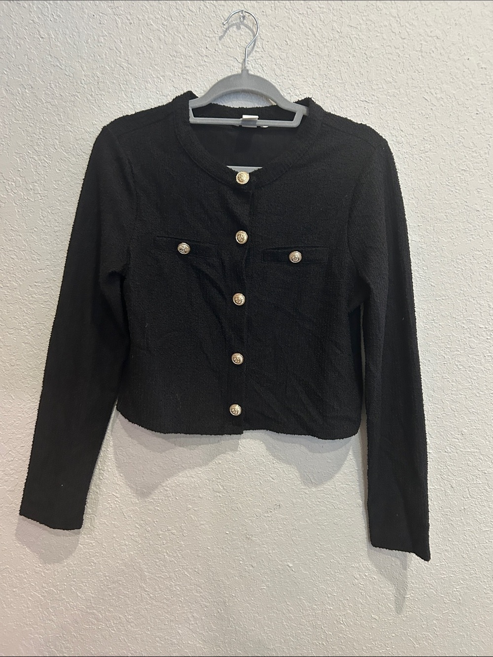 H&M Black Long-Sleeve Button Cardigan with Gold Buttons